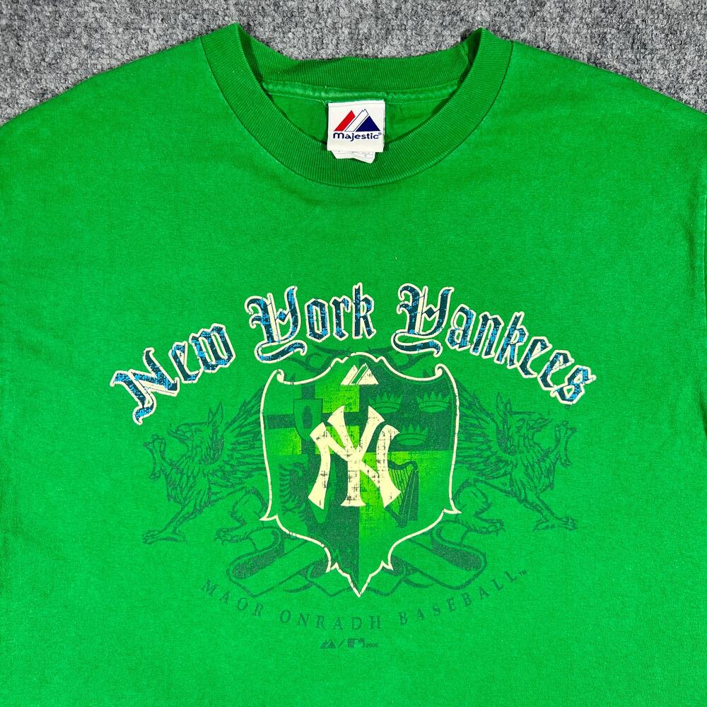 Y2K New York Yankees Crest T-Shirt Green MLB Baseball Large